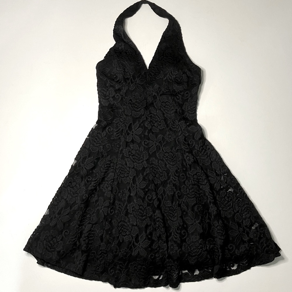 La Scala | Black Lace Halter Top Dress